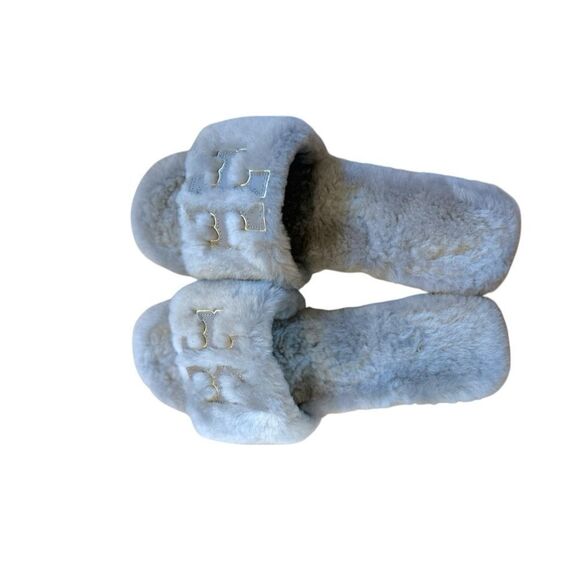 Tory Burch Double T Gray Shearling Slides, Size 7.5 - Picture 7 of 9